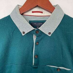 Ted Baker Dark Teal Polo with Contrast Micro-Check Collar